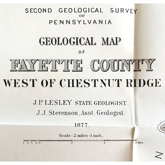 Map Coal Outcrops 1877 Geological Fayette County Pennsylvania Victorian DWZ1 - Picture 3 of 3